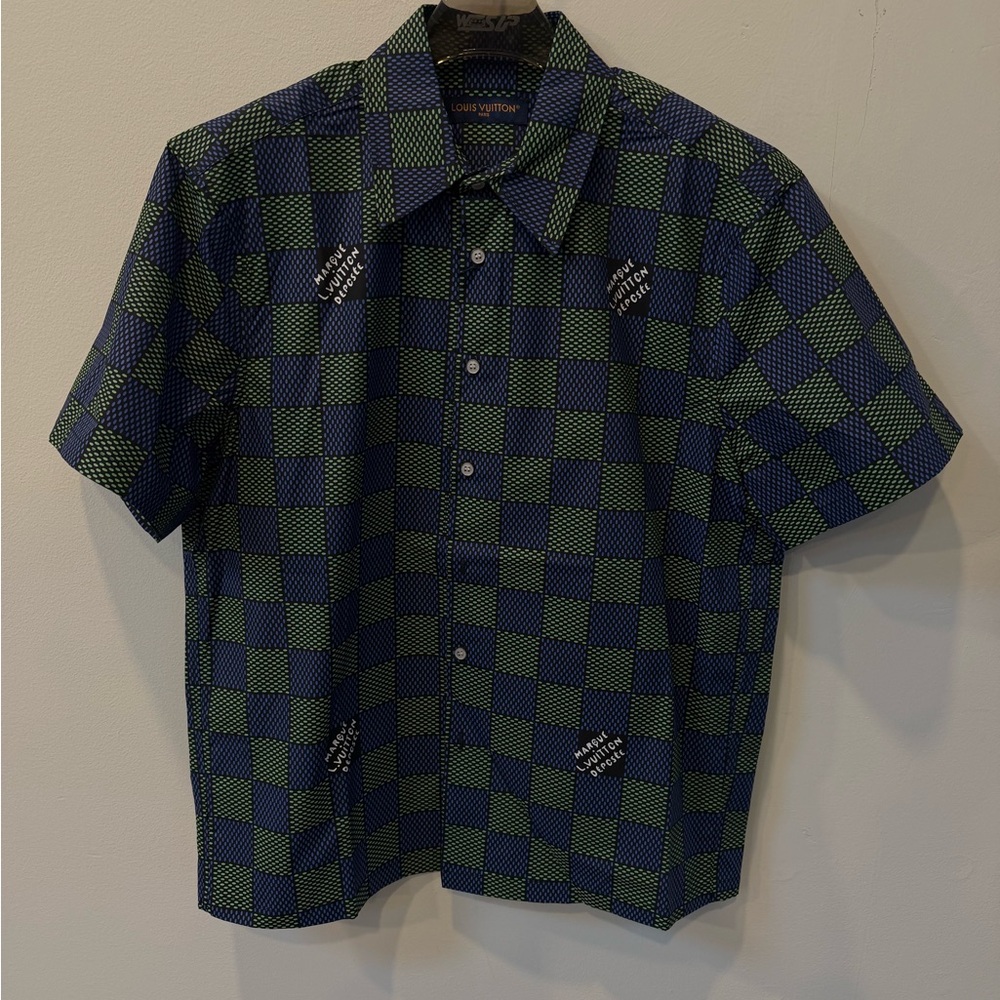 Louis Vuitton Blue & Green Check Short Sleeve Button-Down Shirt